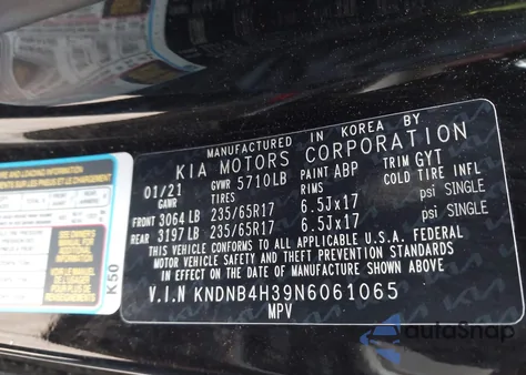 2022 Kia Carnival Mpv Lx Seat Package z USA, uszkodzony, nr VIN KNDNB4H39N6061065